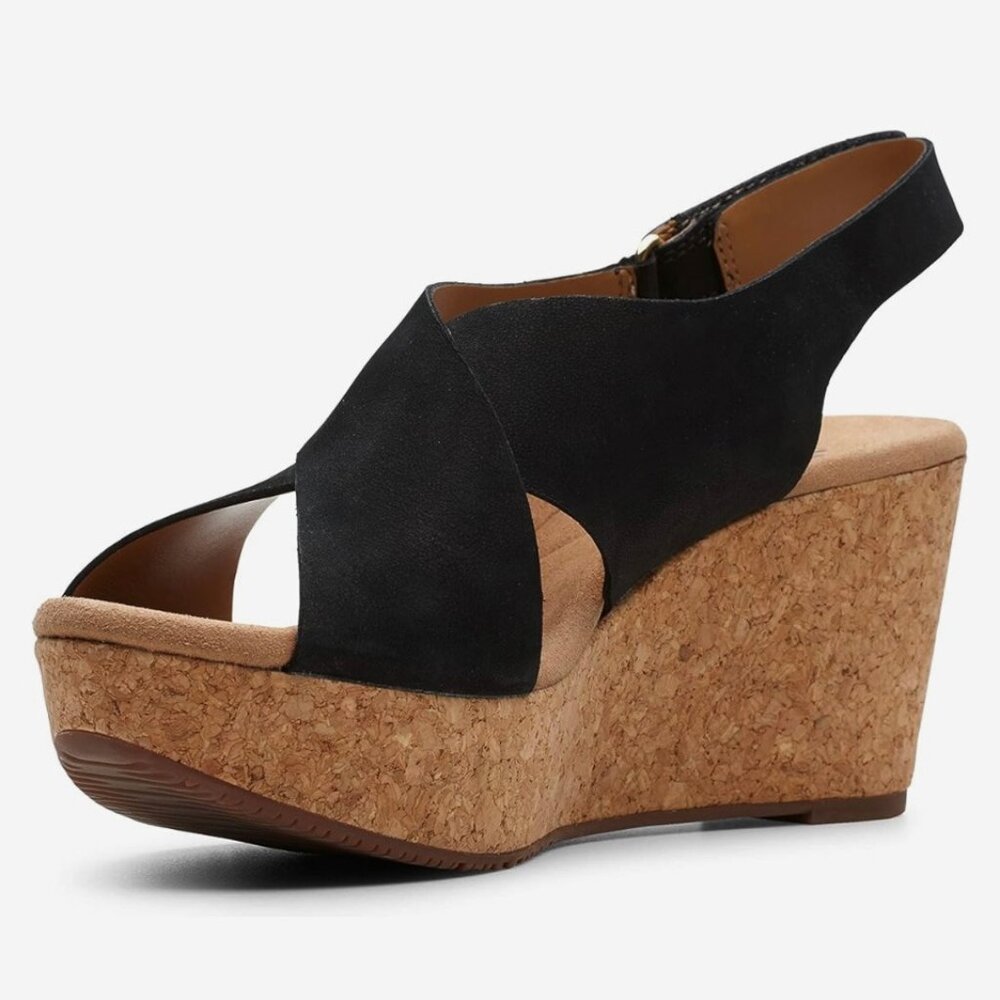 Clarks Annadel Eirwyn Suede Platform Comfort Wedge Cork Heel Sandal Black 6